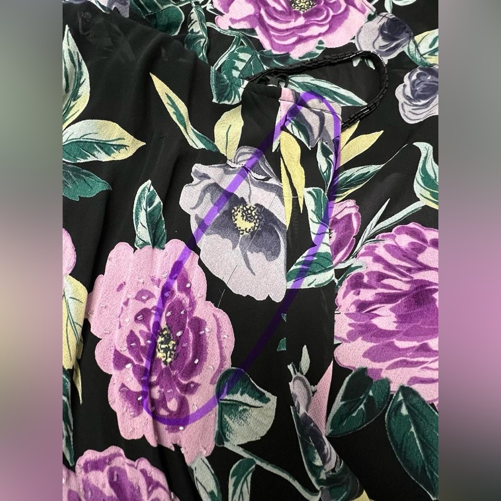 American Vintage Black Slip Dress with Purple Rose Print - Picture 4 of 7
